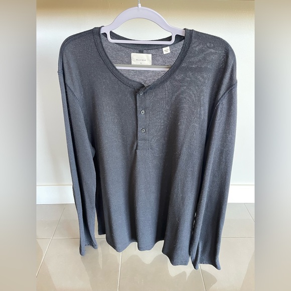 Billy Reid Herringbone Terry Long Sleeve Henley T-Shirt - Light Grey